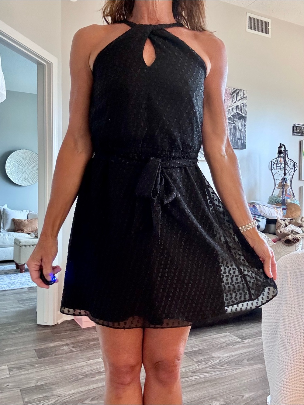 Express Black Halter Mini Dress with Tie Waist